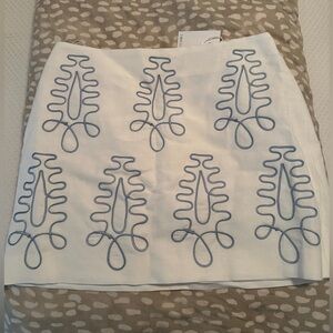 C/MEO Collective White Mini Skirt with Blue Embroidered Motif